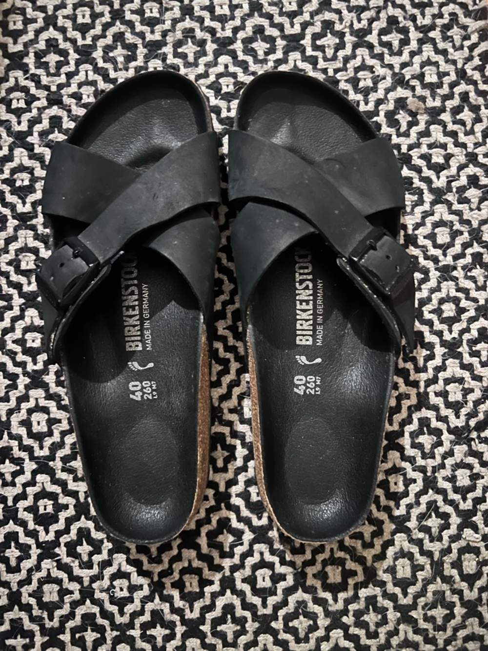 Birkenstock Black Cross-Strap Slide Sandals with Buckle